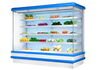 Duży, wielopoziomowy, otwarty agregat chłodniczy o pojemności 3600 l, pionowa prezentacja w supermarkecie