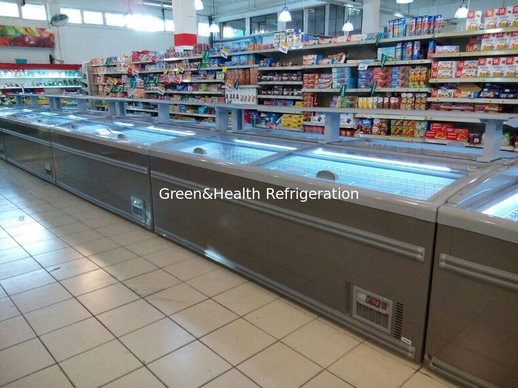 8 Ft Wielki Supermarket Wyspa Wyświetlacz Przesyłowe Szklane Zamrażarka Do Przechowywania Kurczaków