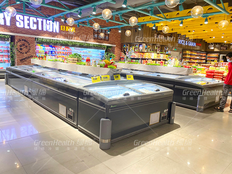 8 Ft Wielki Supermarket Wyspa Wyświetlacz Przesyłowe Szklane Zamrażarka Do Przechowywania Kurczaków