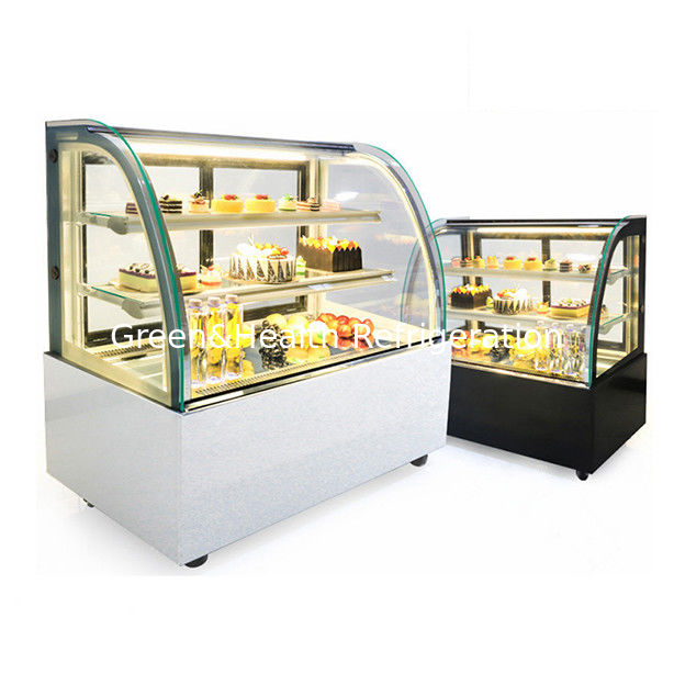 Zakrzywiona szklana zamrażarka ekspozycyjna do ciast ze stali nierdzewnej z wieloma półkami do użytku komercyjnego