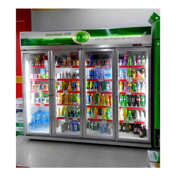 Komercyjny supermarket / sklep Trzy szklane drzwi gospodarka lodówka wyświetlacz zamrażarka