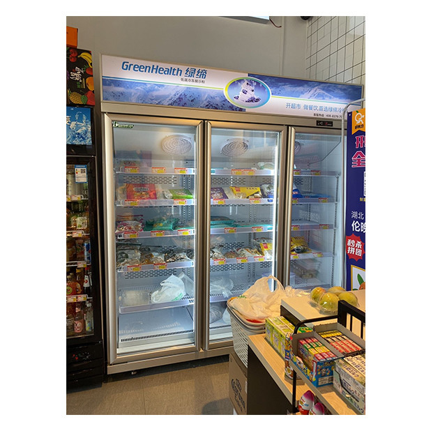 Supermarket / Sklep z trzema szklanymi drzwiami wyposażony w lodówki z wyświetlaczem zamrażania