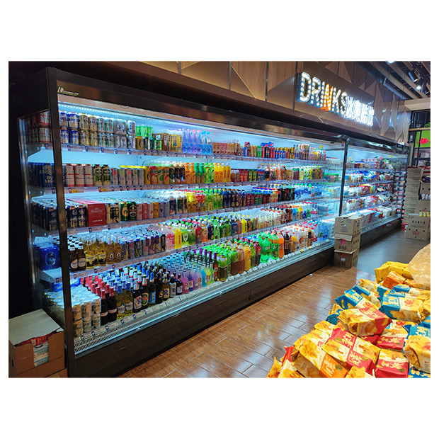 Supermarket / sklep spożywczy Chiller typu otwartego pod kątem prawym Zamrażarka do przechowywania żywności / napojów