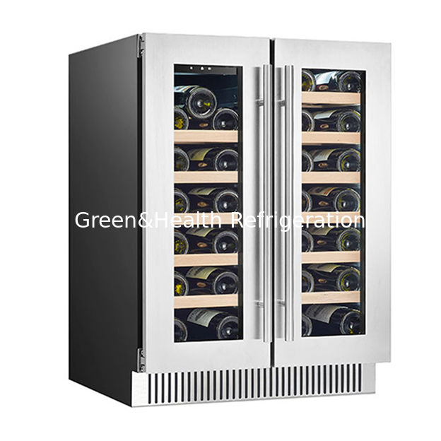 Świadectwo ETL 68 Butelki Dwie szklane drzwi Dwie niezależne strefy temperatury Płyty z dębu Wino czerwone Przechowywanie lodówka lodówka