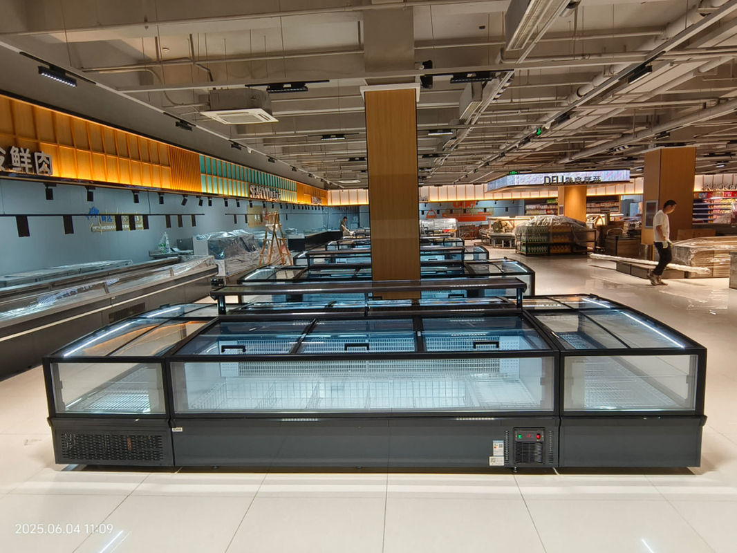 Zamrażarka supermarket Island Zamrażarka głęboka bez mrozu dla mięsa z światłem LED