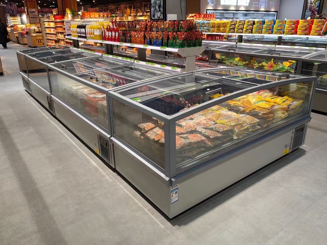 Zamrażarka supermarket Island Zamrażarka głęboka bez mrozu dla mięsa z światłem LED