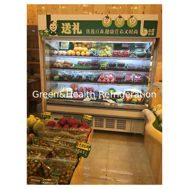 Komercyjna lodówka z wbudowanym kompresorem i wieloma półkami typu otwartego