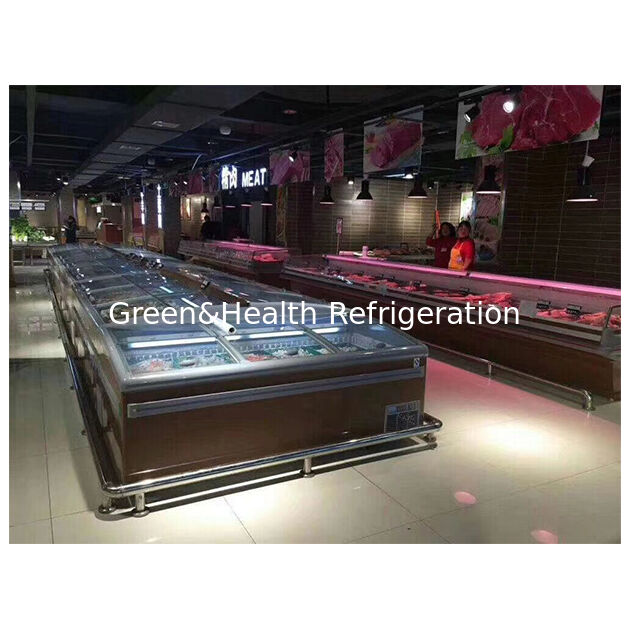Supermarket Komercyjny Horyzontalny magazyn żywności zamrożonej Wyspa Zamrażarka lodówka