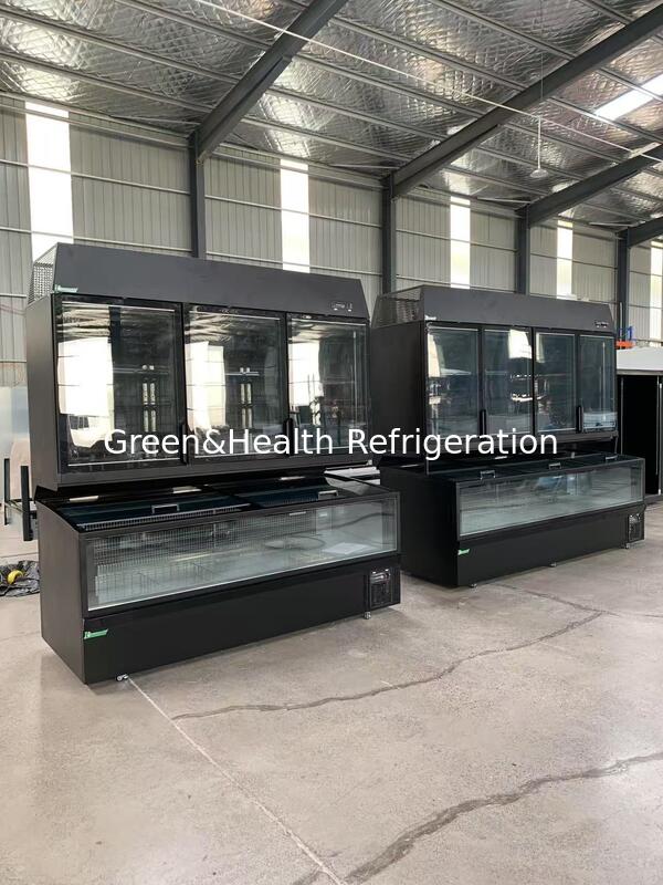 Kombinowana zamrażarka ekspozycyjna do supermarketów - górne drzwi szklane i dolna zamrażarka wyspowa