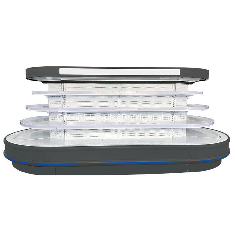 Komercyjny chłodziarz otwarty wielopoziomowy z automatycznym oświetleniem LED odmrażającym i oszczędzającym energię do wyświetlacza w supermarkecie