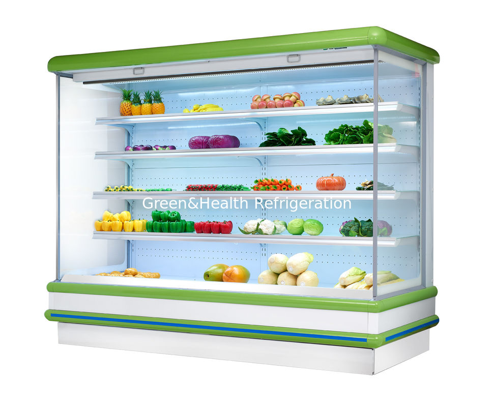 Wielopokładowy wyświetlacz z owocami w supermarkecie z otwartym wyświetlaczem