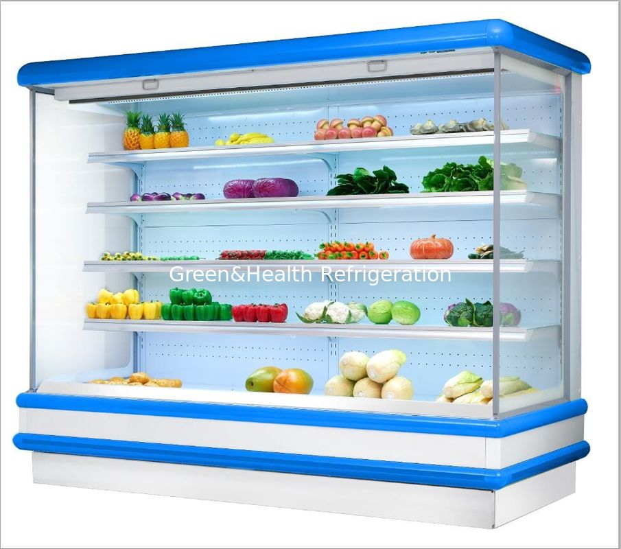 Wielopokładowy wyświetlacz z owocami w supermarkecie z otwartym wyświetlaczem