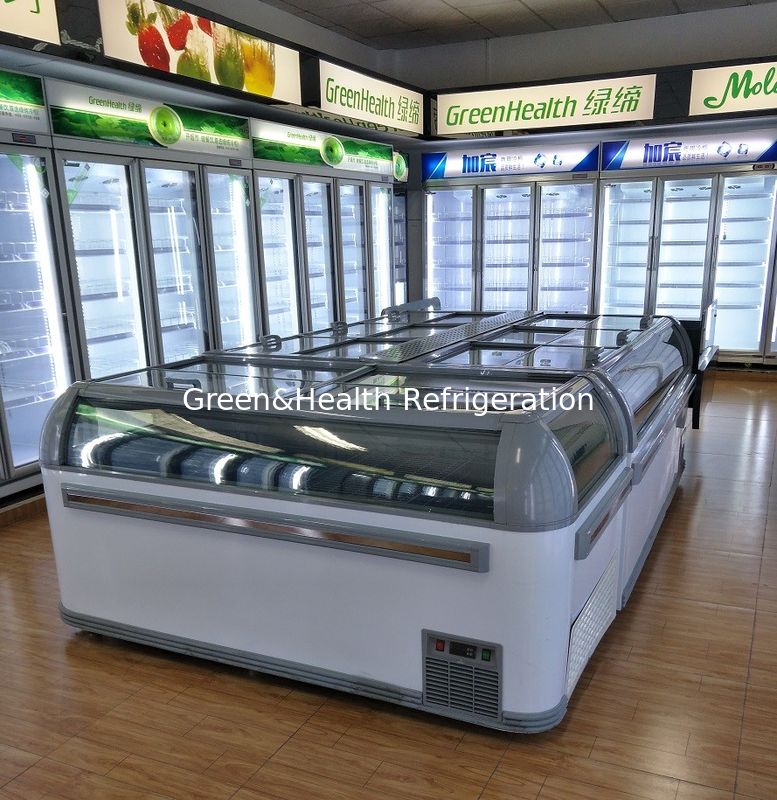 Komercyjna zamrażarka wyspowa 1,9 m z oświetleniem LED i czynnikiem chłodniczym R404a Zamrażarka skrzyniowa 2100 x 890 x 890 mm