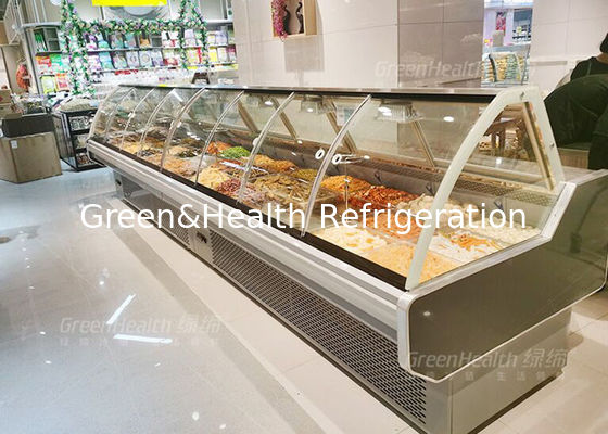 Duża objętość gotowanej żywności Deli Display Lodówka z przesuwanymi drzwiami 4 Uniwersalne koło