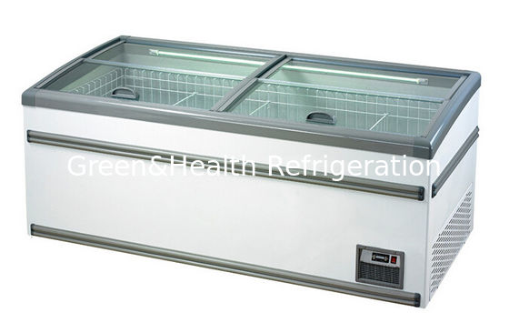 White Commercial Deep Supermarket Island Freezer, Seafood Sliding Door Freezer