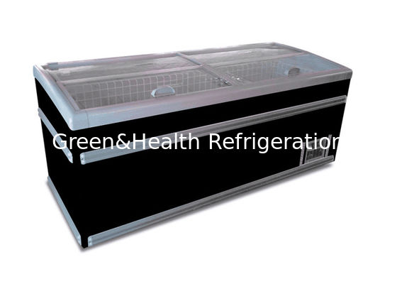 Komercyjny wystawy supermarket Wyspa skrzynia zamrażarka wystawa lodówka z szybnymi drzwiami