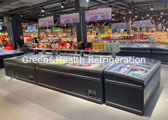 Supermarket Szklane drzwi Skrzynka głęboki zamrażalnik Wyświetlacz żywności Sprzedaż lodówka 1040L