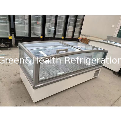 Wielki szafki okna szkło wyświetlacz Supermarket Wyspa zamrażarka z wewnętrznym embossed aluminium