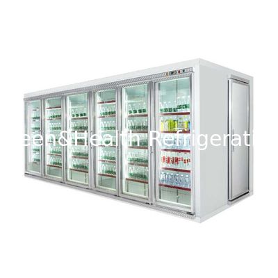 Agregat chłodniczy ze szklanymi drzwiami chłodzącymi / zamrażarką typu Walk In Blast z półką ekspozycyjną na mięso i warzywa