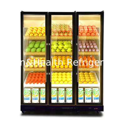 Komercyjna chłodziarka do napojów z trzema szklanymi drzwiami, wieloma światłami LED i zamrażarką ekspozycyjną