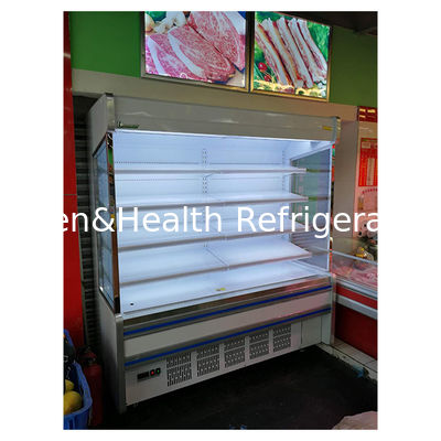 Komercyjna lodówka z wbudowanym kompresorem i wieloma półkami typu otwartego