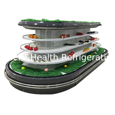 Komercyjny chłodziarz otwarty wielopoziomowy z automatycznym oświetleniem LED odmrażającym i oszczędzającym energię do wyświetlacza w supermarkecie